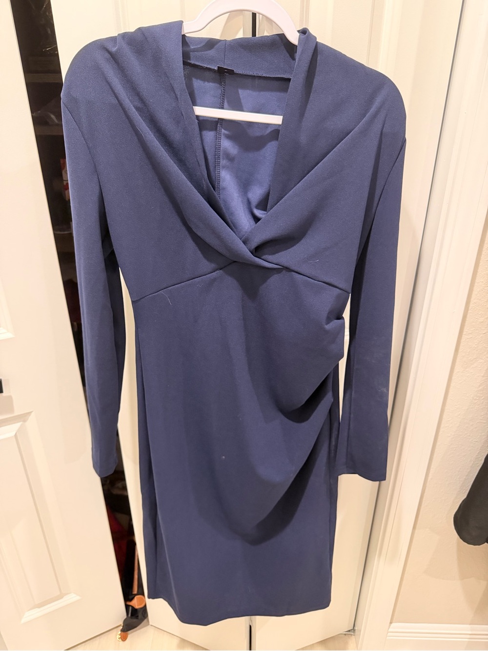 SHEIN Navy Draped Wrap Long Sleeve Dress